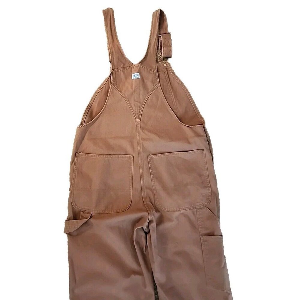 Rare Liberty Mens 36x30 Overalls Khaki Brown Denim Bibs USA  Carpenter Cotton - Picture 5 of 6